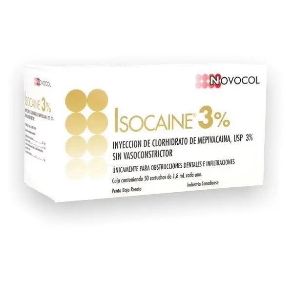 Anestesia Isocaína 3% Novocol 50 Uds. Sin Vaso, Tubo de vidrio